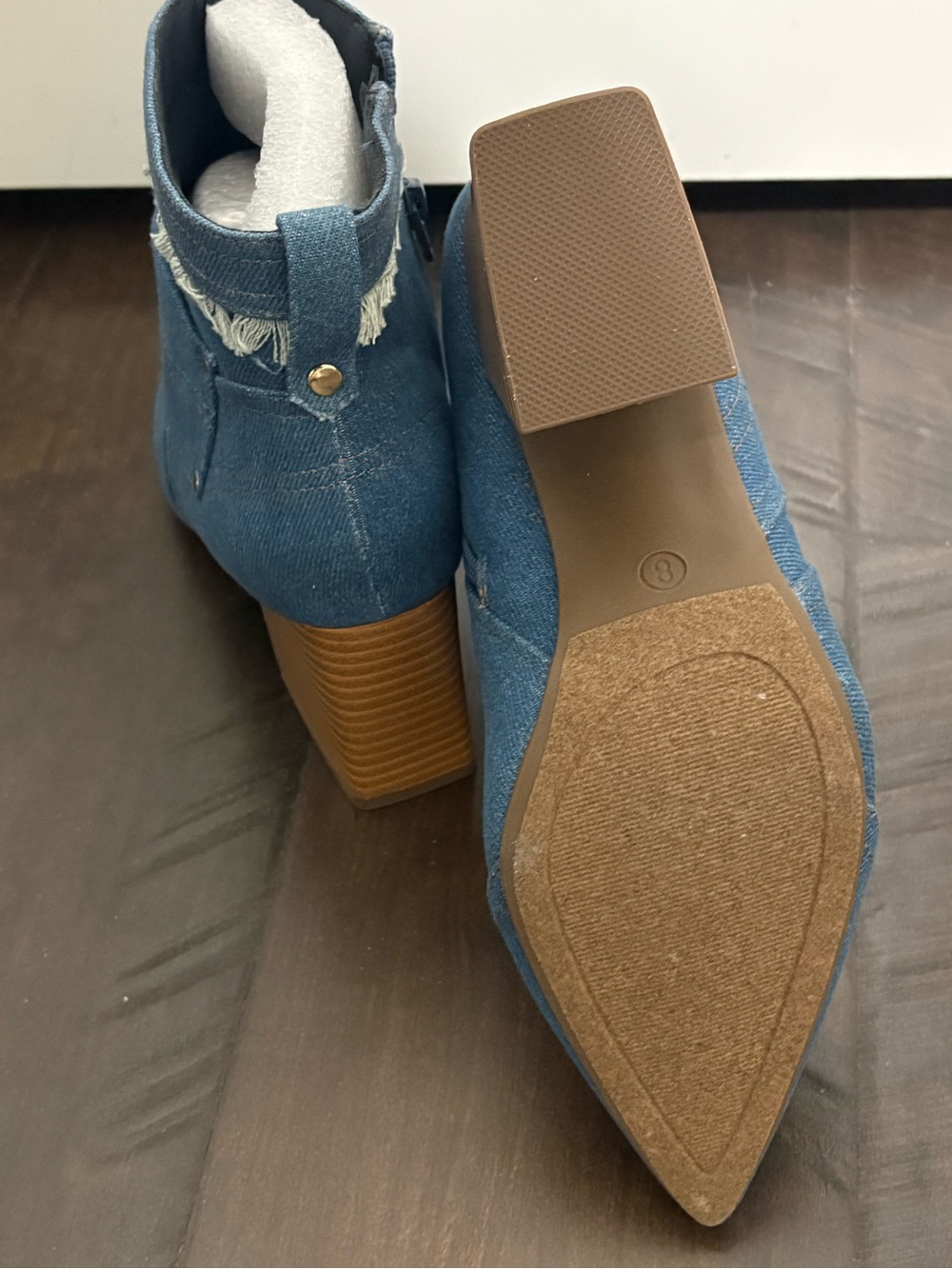 Fringe-Trim Denim Pointed Ankle Boots- NWOT - Picture 4 of 6